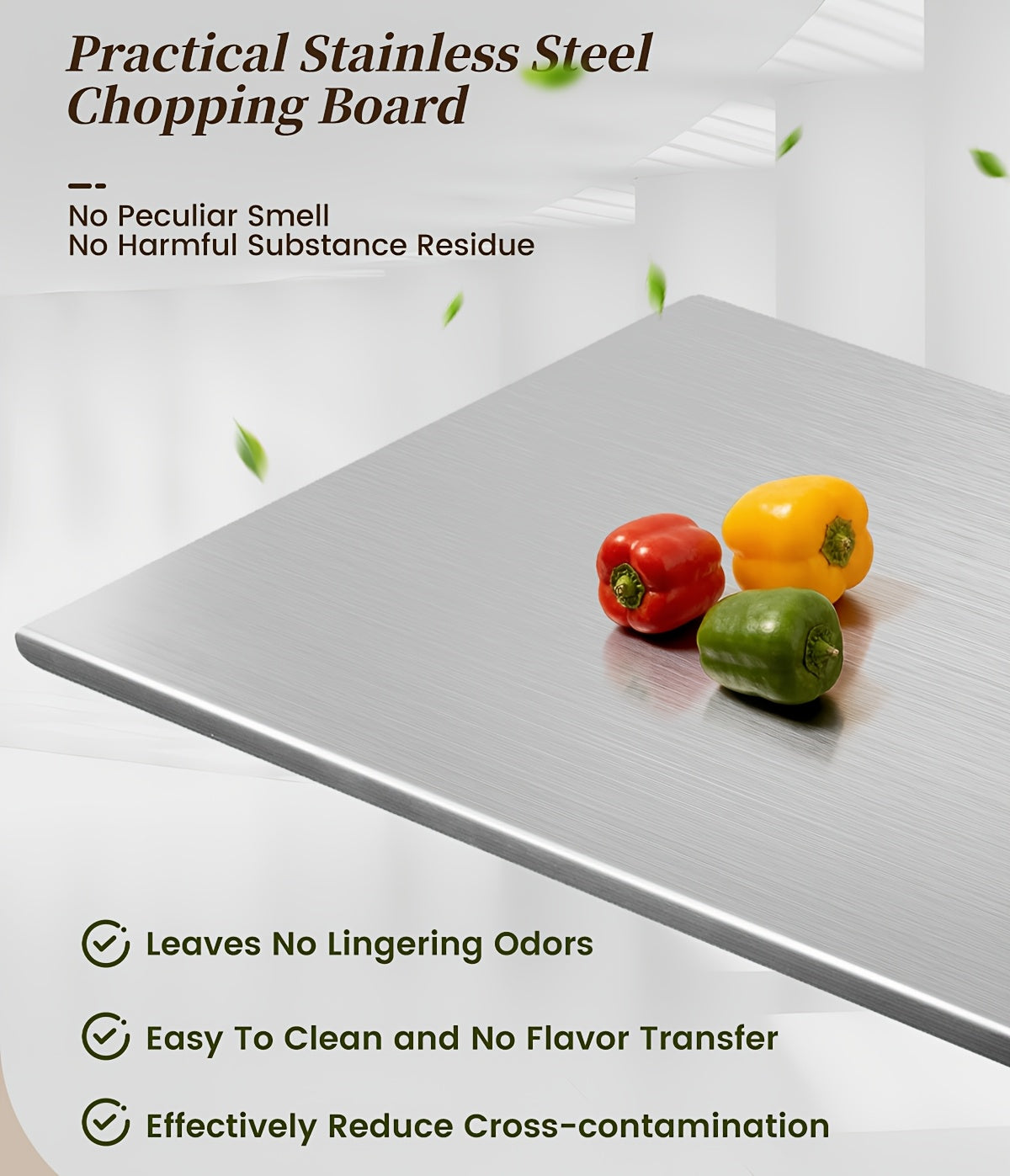304 Stainless Steel Cutting Board Rust-Proof Non-Porous Butcher Block Kitchen Prep Board Dishwasher Safe Easy to Clean 3 Sizes for Meat Vegetables Fish Bread Cheese
