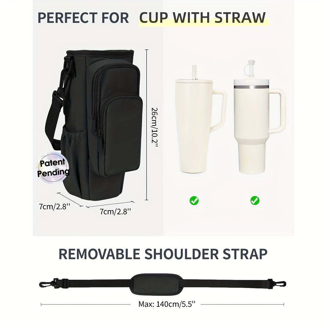 40oz Insulated Water Bottle Sling Bag with Straw Lid & Handle – Hands-Free Carrier with Phone Pocket Zippered Compartments Adjustable Strap for Dog Walking Gym Travel Outdoor Men Women