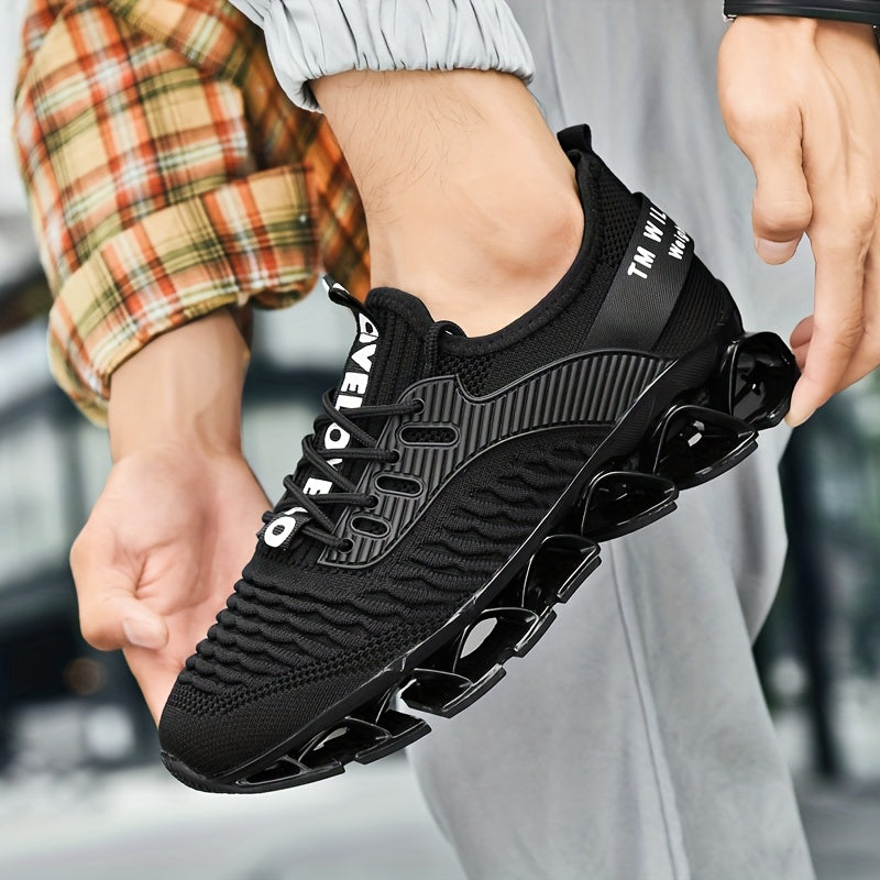 Men's Breathable Running Shoes Lightweight Fish Scale Fabric Upper Durable Outsole Low Top for Running Hiking Walking Casual Sports White Black US 7-13.5