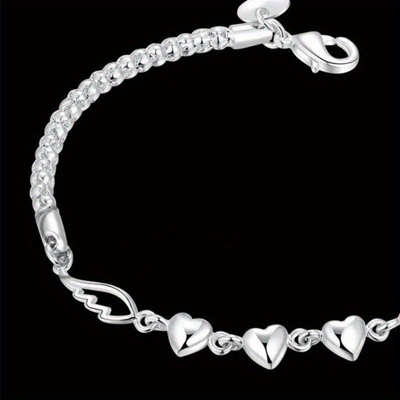925 Sterling Silver Angel Wings Anklet for Women – Love Heart Charm Chain Anklet Nickel-Free Hypoallergenic Dainty Beach Summer Jewelry Gift for Her Birthday Valentine's Day Anniversary