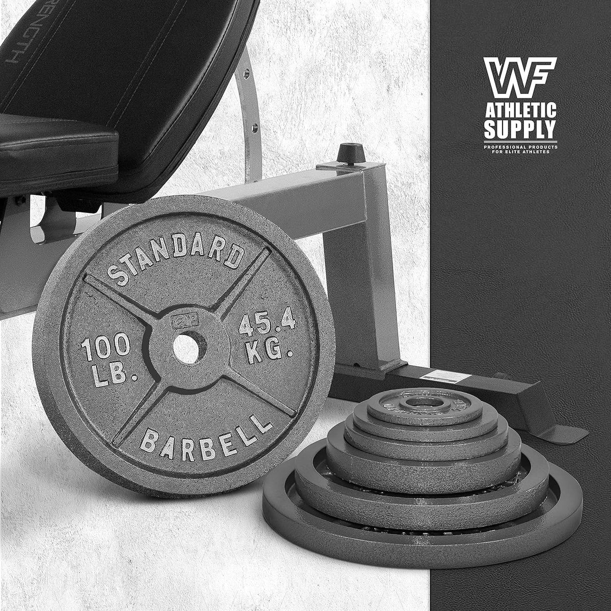 Cast Iron Weight Plates 2-Inch Solid Baked Enamel Finish for Strength Training Weightlifting Bodybuilding Powerlifting Home Gym Barbell 2.5 5 10 25 35 45 100LB