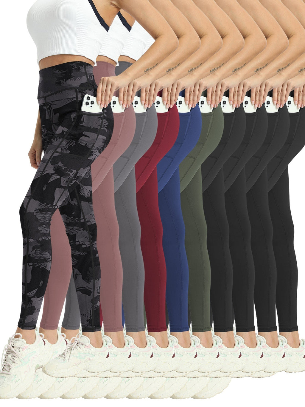 Women's High-Waisted Yoga Leggings 10-Pack Buttery Soft Stretch Full-Length Workout Pants with Pockets – Running Gym Athletic Wear S-XXL