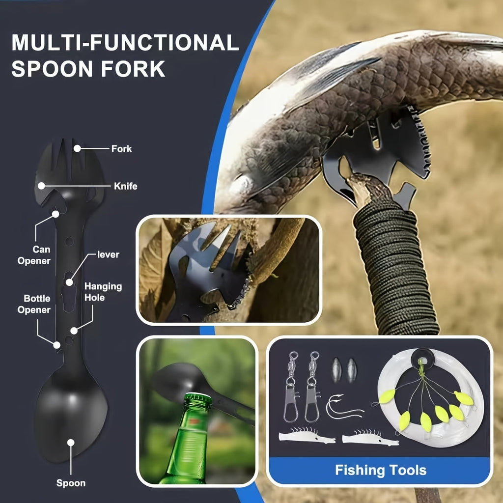 Men's Survival Kit 12 to 115 Piece Emergency Gear Set with Flint Fire Starter Multi-Tool for Camping Hiking Hunting Fishing Outdoor Adventure Gift for Dad Husband