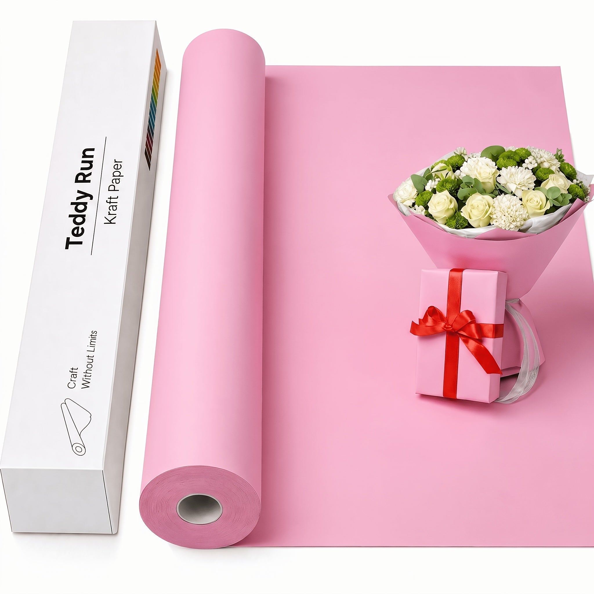Kraft Paper Roll 80 GSM Heavy Duty for Gift Wrapping Packing Moving Shipping Wall Art Crafts Bulletin Board Floor Cover Table Runner Multiple Sizes Colors Brown White Red Black Pink Green
