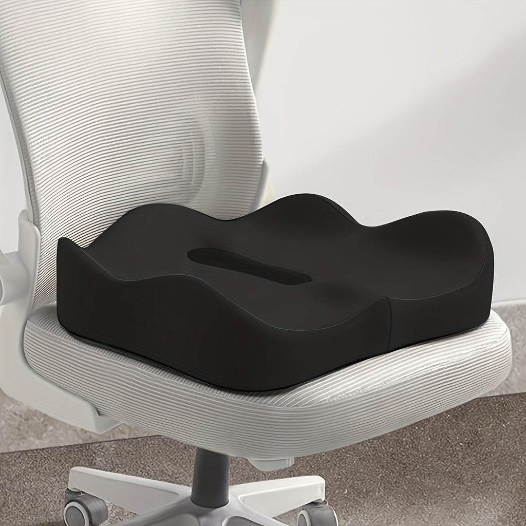 Memory Foam Seat Cushion Ergonomic Tailbone Coccyx Relief for Office Chair Wheelchair Car Seat – Contoured Non-Slip Breathable Knit Cover Lumbar Support Multiple Colors
