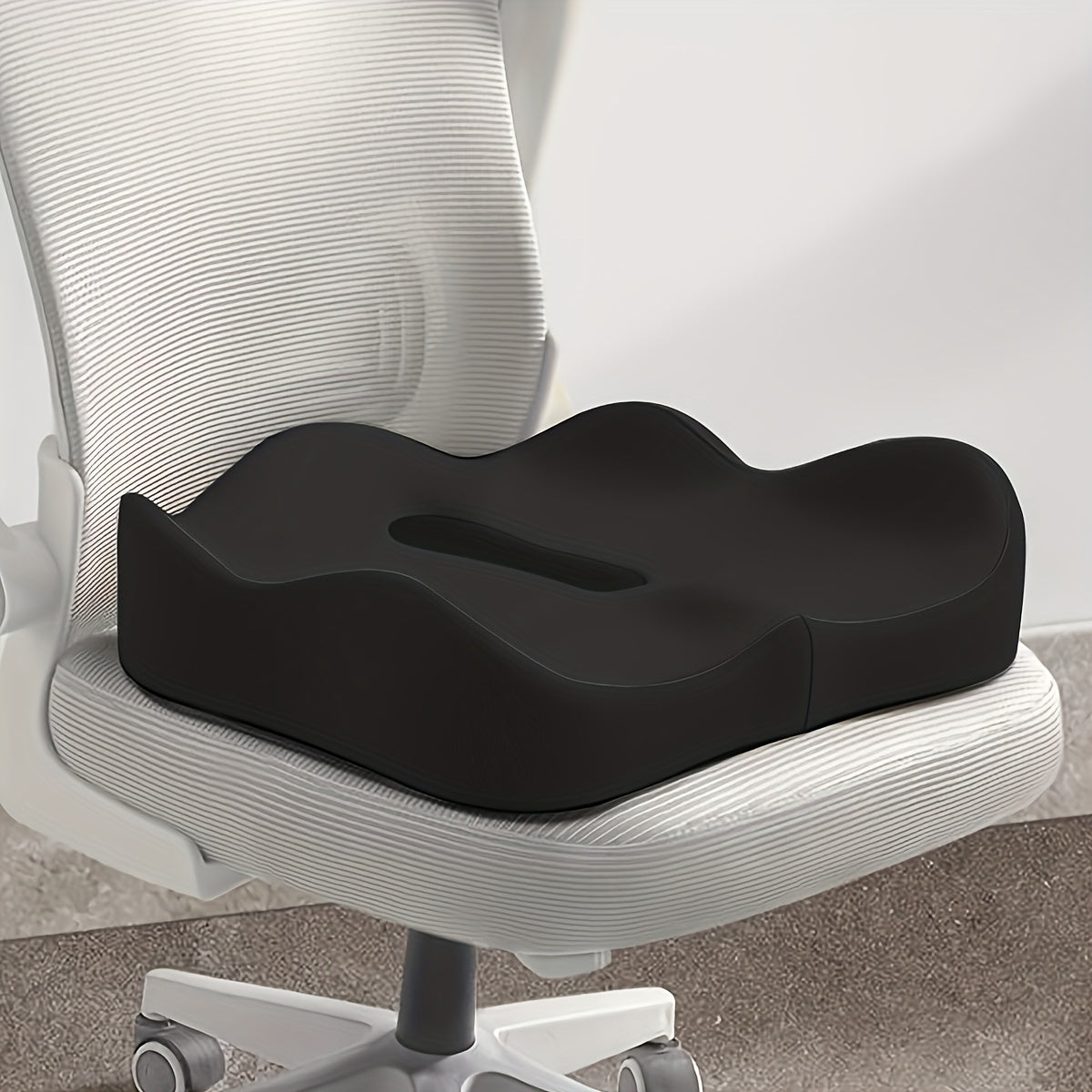 Memory Foam Seat Cushion Ergonomic Tailbone Coccyx Relief for Office Chair Wheelchair Car Seat – Contoured Non-Slip Breathable Knit Cover Lumbar Support Multiple Colors