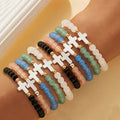 Cross Glass Bead Bracelet Set 10pcs Boho Stackable – Multi-Layer Elastic Wristbands with Zircon & Zinc Alloy Accents for Women, Elegant Spiritual Jewelry for Daily Wear, Parties & Gifting