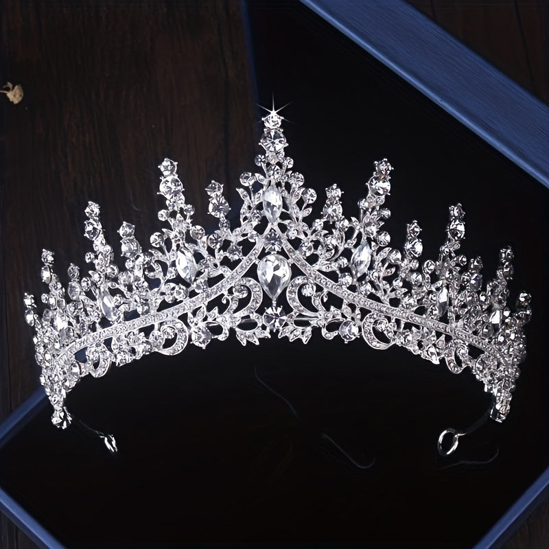 Bridal Jewelry Set 3 Pieces Silver Plated Crown Necklace & Earrings – Wedding Tiara Set for Bride Bridesmaid Prom Queen Birthday Banquet Quinceanera June Birthstone Gift for Women