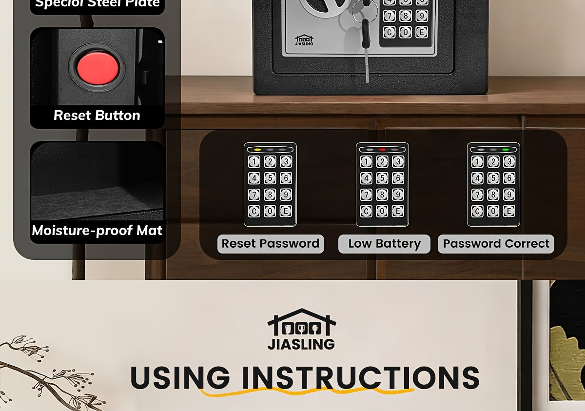 Fireproof Home Safe with Digital Keypad, Keys & Passcode Lock – Includes Fireproof Money Bag, Sensor Light & Adjustable Shelf for Home Office Business Money Valuables
