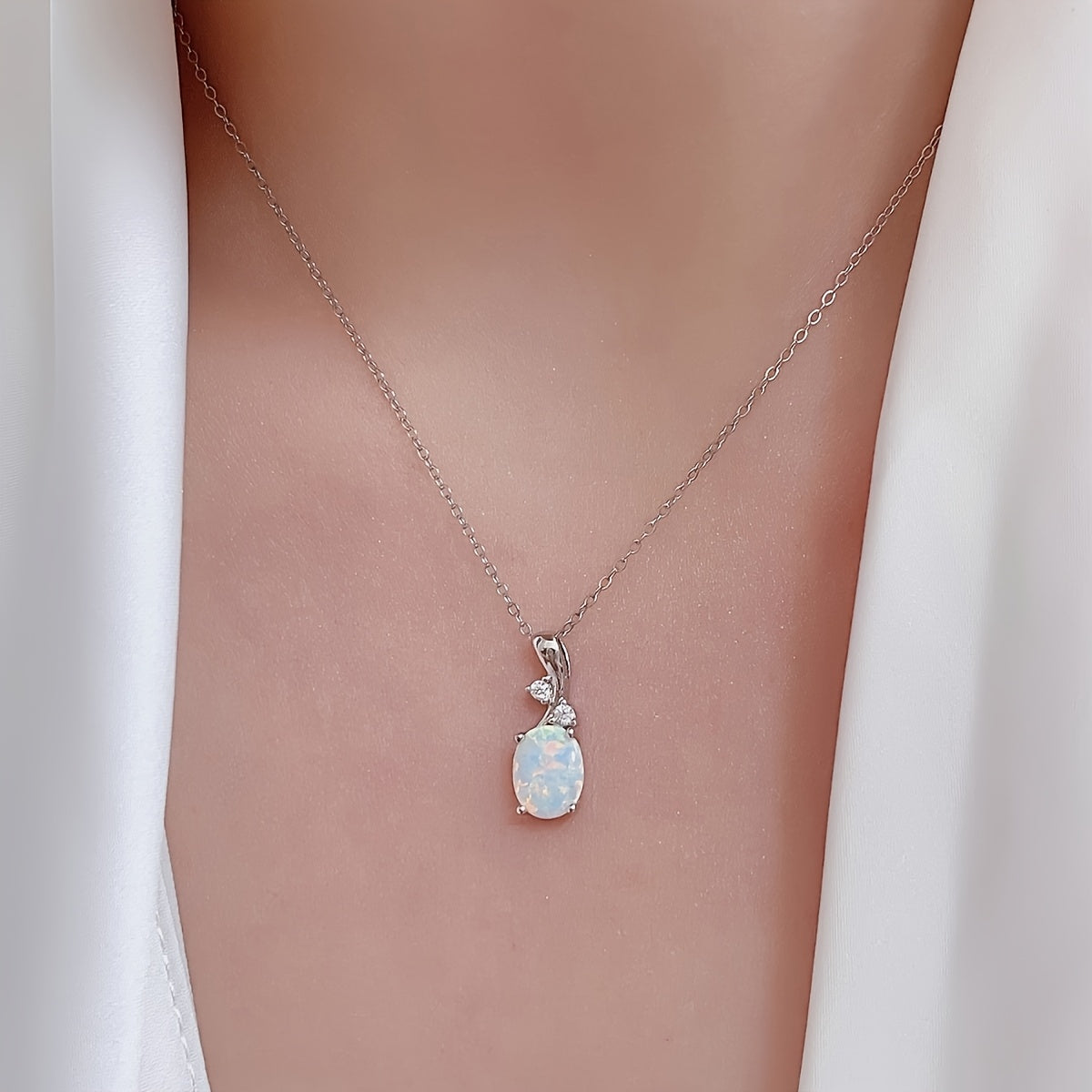 925 Silver Opal Water Drop 4pcs Jewelry Set for Women – Elegant Boho Necklace, Earrings & Ring Set, Luxury Party Jewelry with Iridescent Opal Pendant, Sizes 7-9