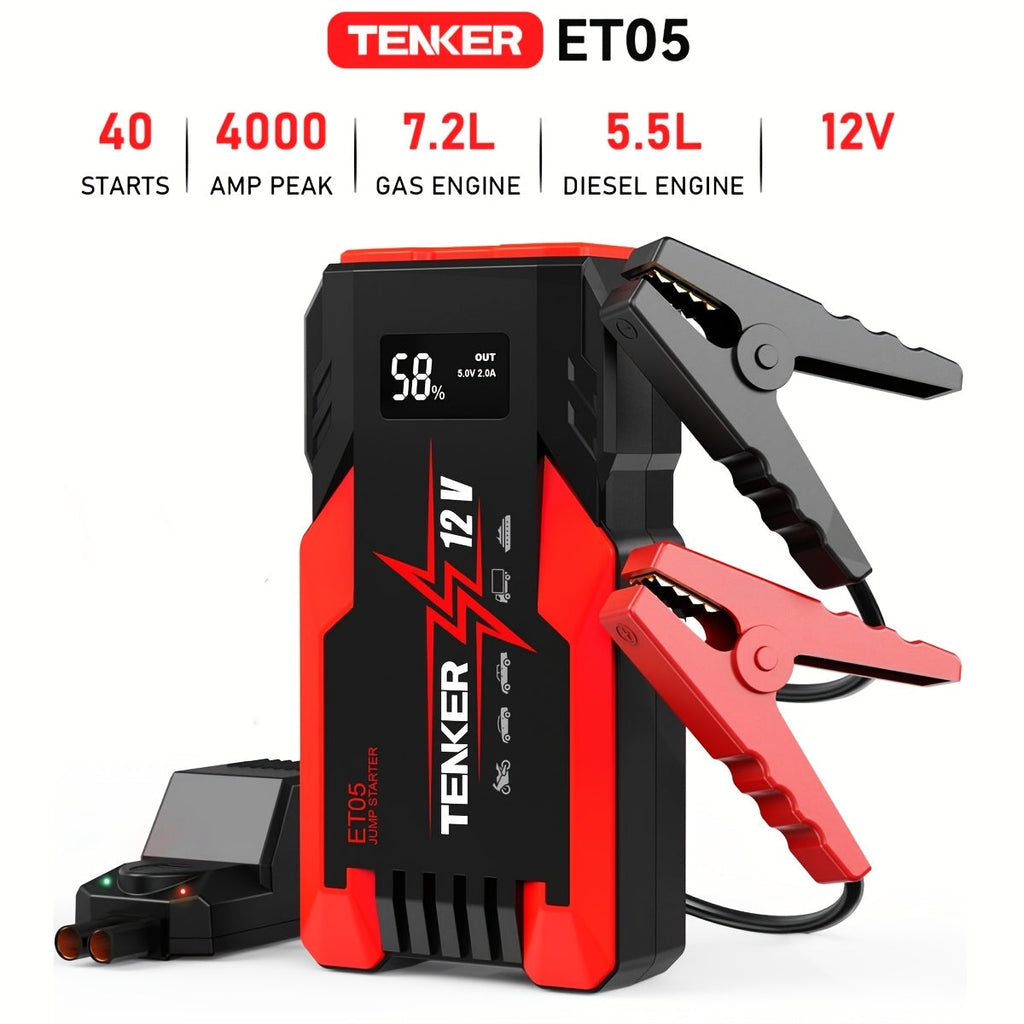4000A/6000A Car Jump Starter with 150 PSI Air Compressor – 2-in-1 Portable Battery Booster & Tire Inflator, USB Fast Charge Power Bank, 3-Mode Flashlight for Cars, Trucks, Motorcycles & SUVs
