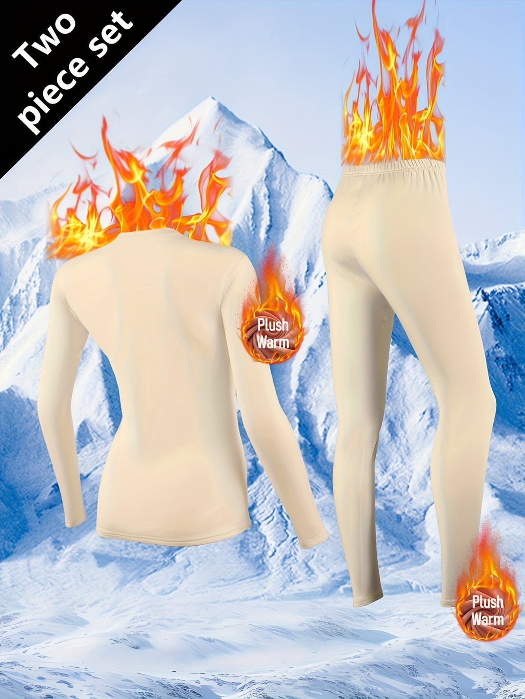 Women's Thermal Underwear Set 2 Piece Fleece Lined Leggings & Top, Compression Base Layer for Winter Sports Skiing Yoga Cycling, Warm Activewear Loungewear Sleepwear for Cold Weather