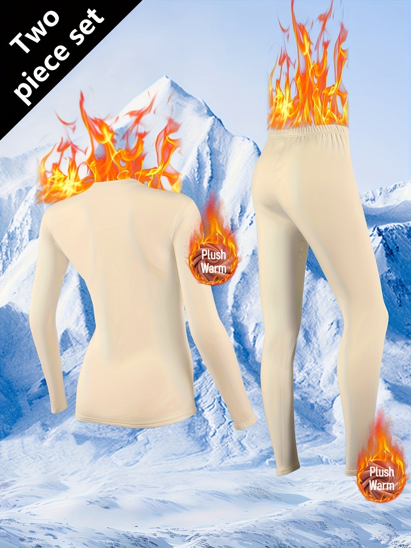Women's Thermal Underwear Set 2 Piece Fleece Lined Leggings & Top, Compression Base Layer for Winter Sports Skiing Yoga Cycling, Warm Activewear Loungewear Sleepwear for Cold Weather