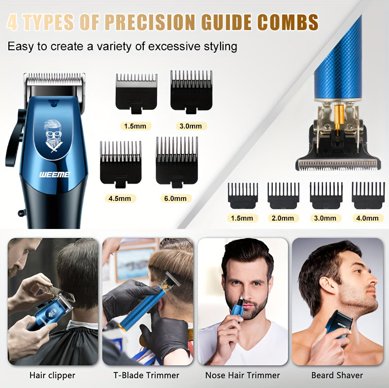 Men's Electric Hair Clipper Grooming Set USB Rechargeable Cordless Nose Hair Trimmer Shaver 2-Piece 4-Piece 5-Piece Professional Lithium Battery Father's Day Birthday Gift Golden Blue