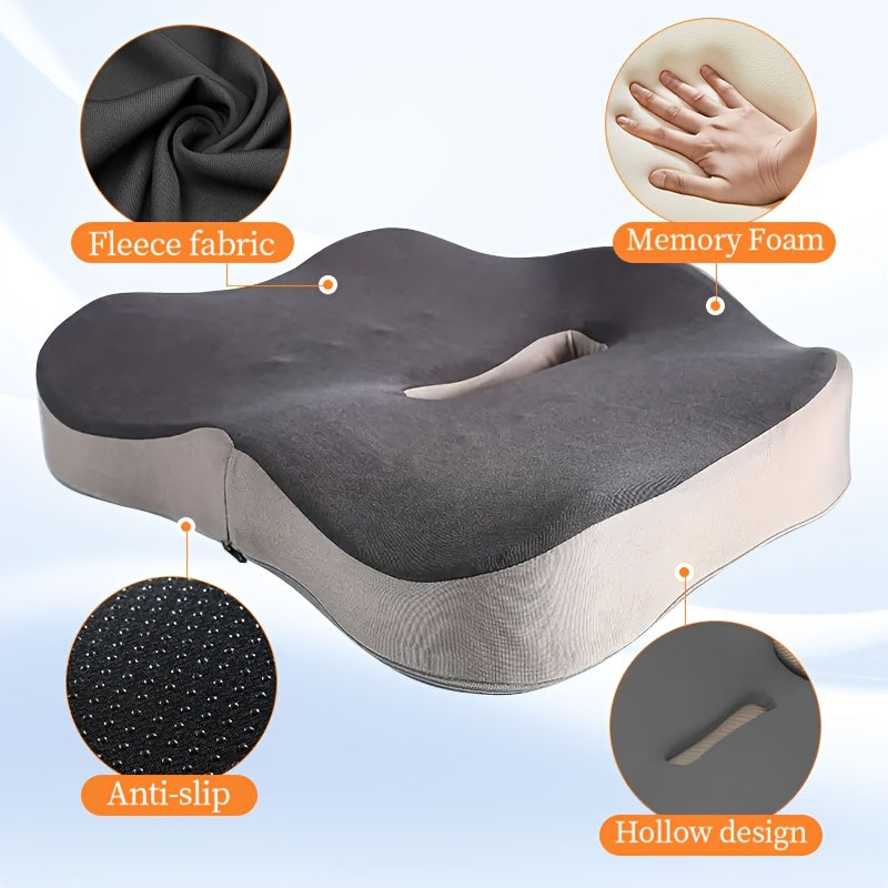 Ergonomic Memory Foam Seat Cushion Center Groove Coccyx Tailbone Relief Non-Slip Posture Support for Office Chair Car Home Wheelchair