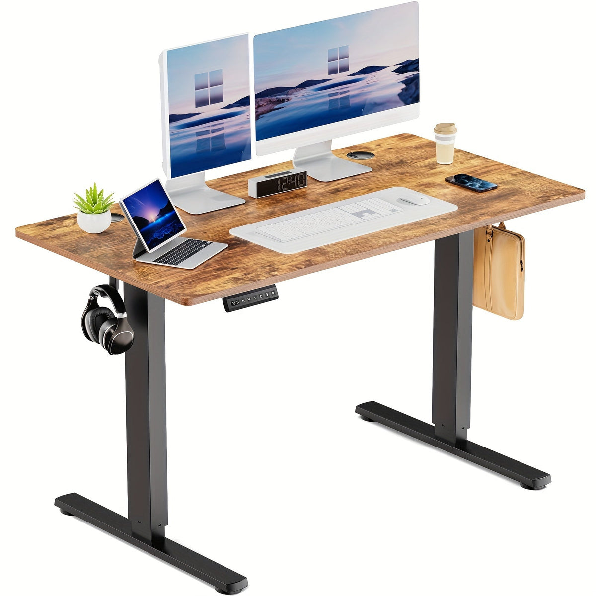 63 Inch Electric Standing Desk Height Adjustable Sit-Stand PC Workstation Wood Desktop Home Office Gaming Room Bedroom 3 Colors 3 Sizes