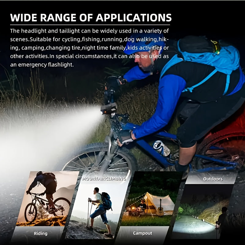 USB Type-C Rechargeable Bike Light Set – Aluminum Alloy Front Light 6 Modes & Rear Light 4 Modes, High-Lumen LED Bicycle Lights for Night Riding Commuting Camping Safety
