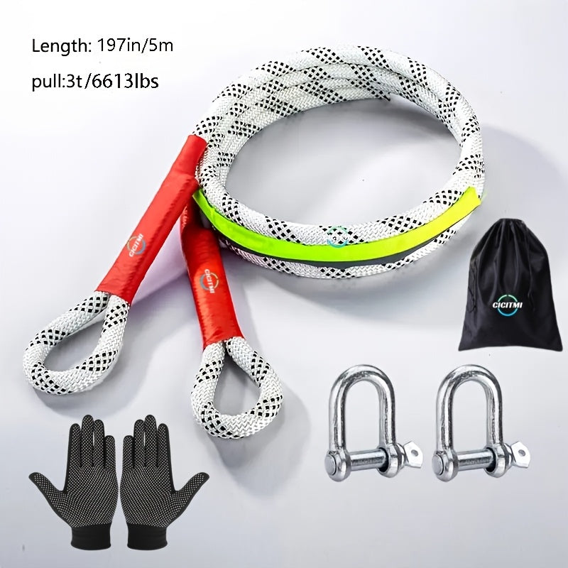 Heavy Duty Tow Rope & Hook Set 16FT Steel U-Shaped Hooks Off-Road SUV Truck Jeep 4x4 Recovery Strap 4 Capacity Options 6613 11023 22046 39683 LBS Emergency Towing Kit