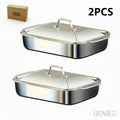 Stainless Steel Baking Pan Set 4-Piece Deep Roasting Pans with Lids Handles 6-Liter 16-Inch Rectangular Baking Dish for Turkey Lasagna Fish Chicken Dishwasher Safe Oven Safe