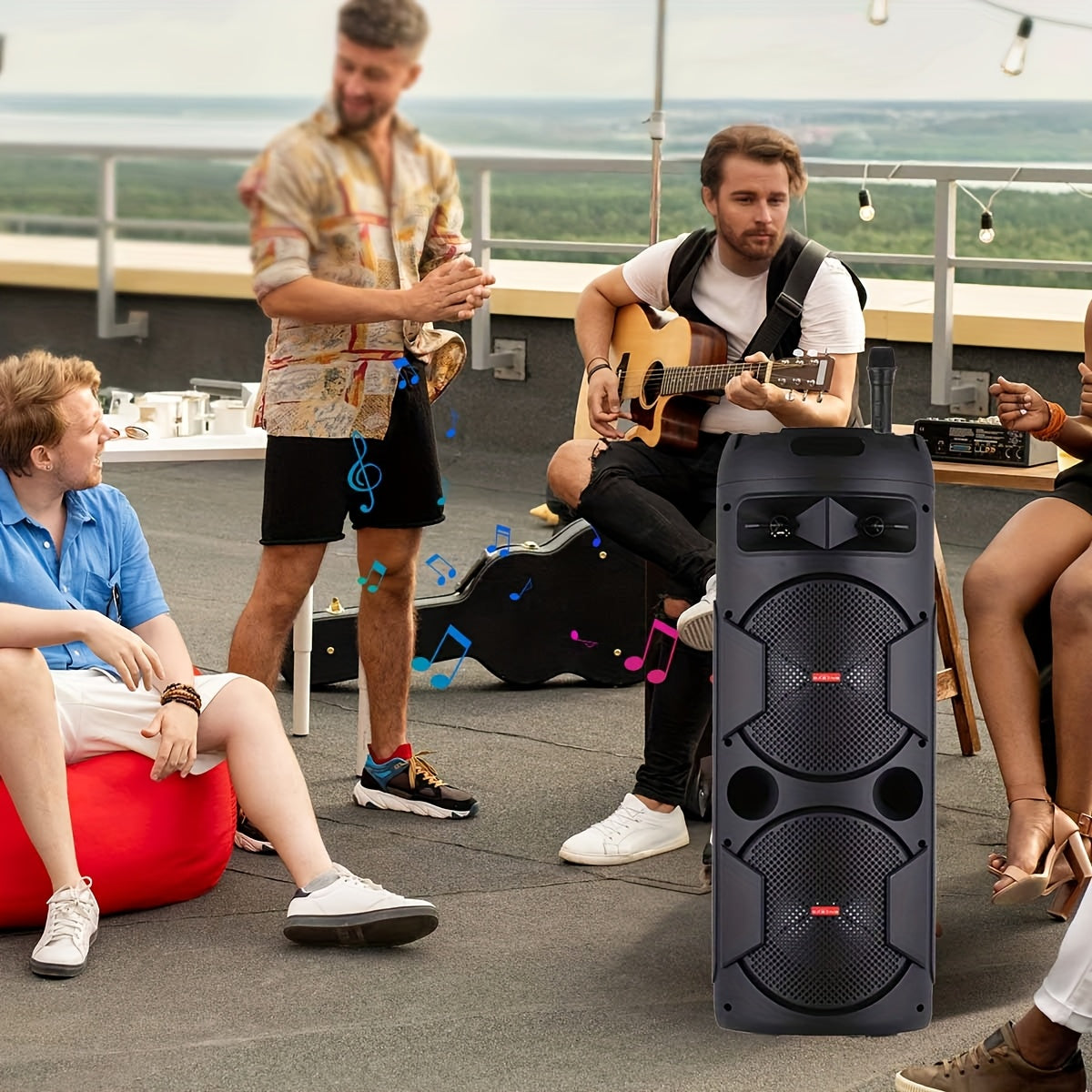 6000W Dual 8" Portable Wireless PA Speaker System – Rechargeable 1800mAh Battery, Wired Mic, Party Lights, Subwoofer, USB/AUX/FM for DJ, Outdoor & Party