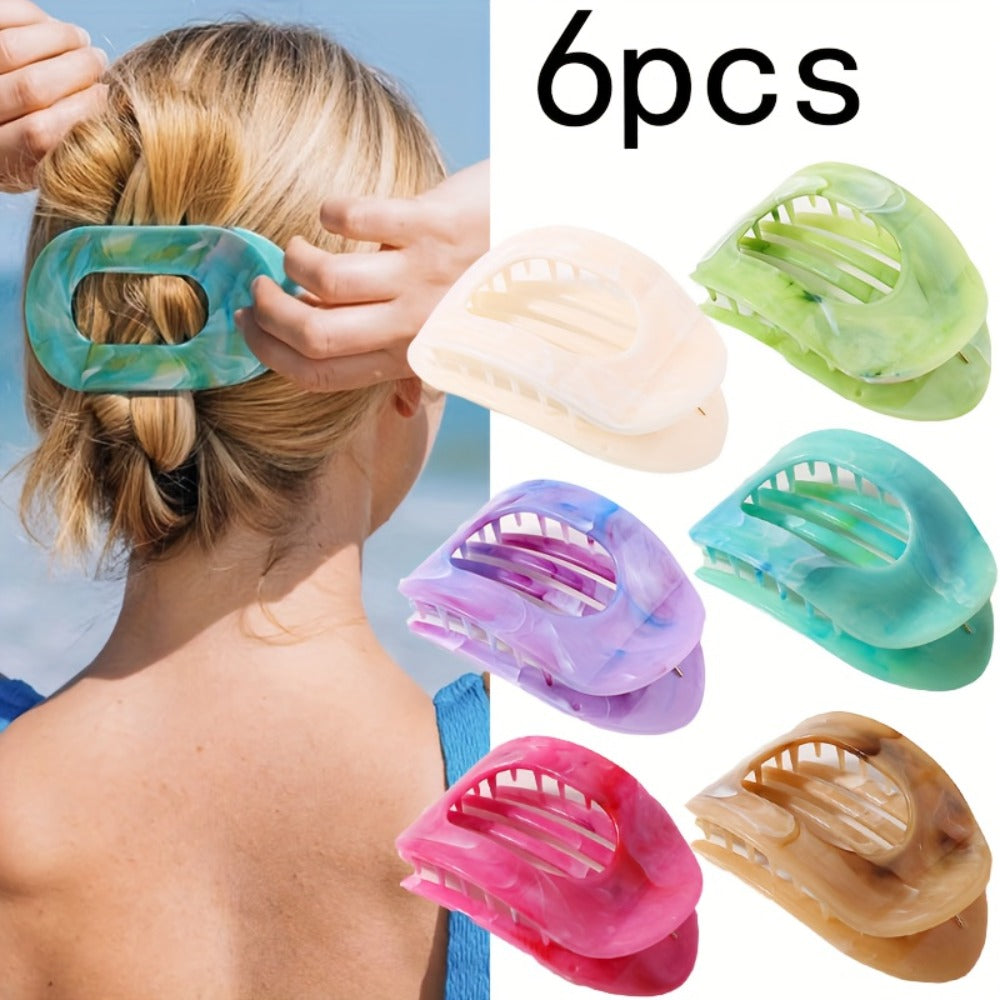 Oversized Shark Claw Hair Clips Set 5/6 Pcs – Non-Slip Extra-Large Flat Claw Clips Thick Hair Beach Party Everyday Wear Vibrant Colors Women Girls