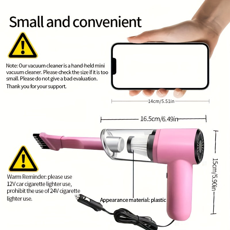 Pink Mini Handheld Car Vacuum Cleaner Dry Wet Strong Suction Pet Hair Cat Hair Cute Portable Corded No Battery for Women Girls Car Interior Home Desk Keyboard Cleaning | Nova Mart