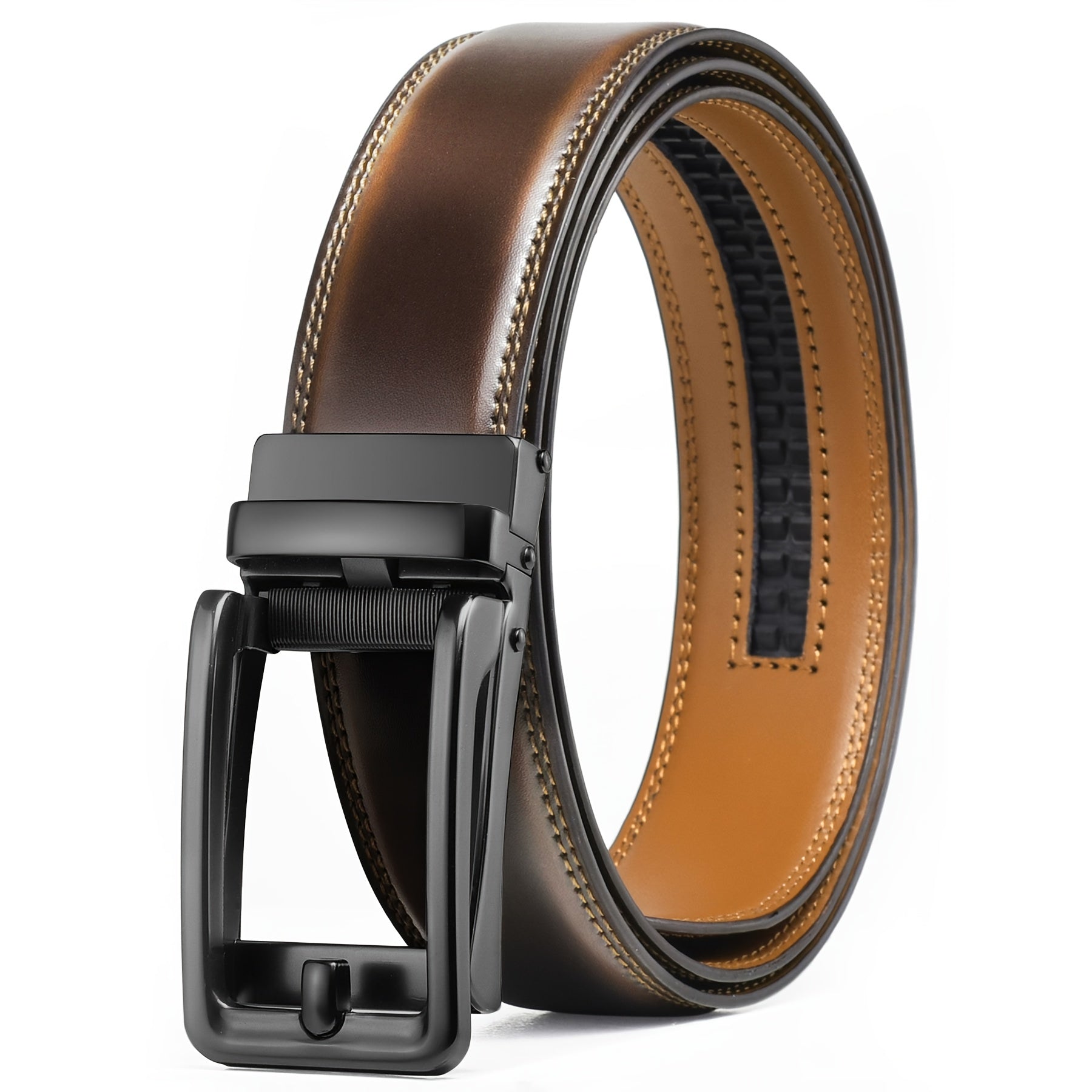 Men's Leather Slide Ratchet Dress Belt with Automatic Click Buckle – Zinc Alloy Buckle, Adjustable 28"-46" Waist, 8 Styles, Business Formal Belt, Perfect Gift for Husband, Father's Day & Christmas