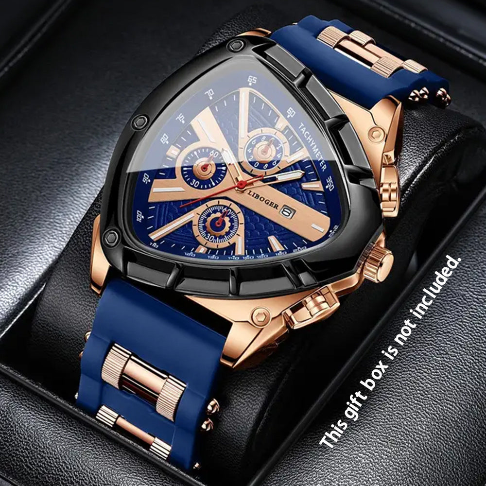 2pcs Men's Watch Set Sports Triangle Dial Silicone Strap and Retro Square Dial Quartz Watches with Date Display Dress Watch for Casual Valentine's Father's Day Gift