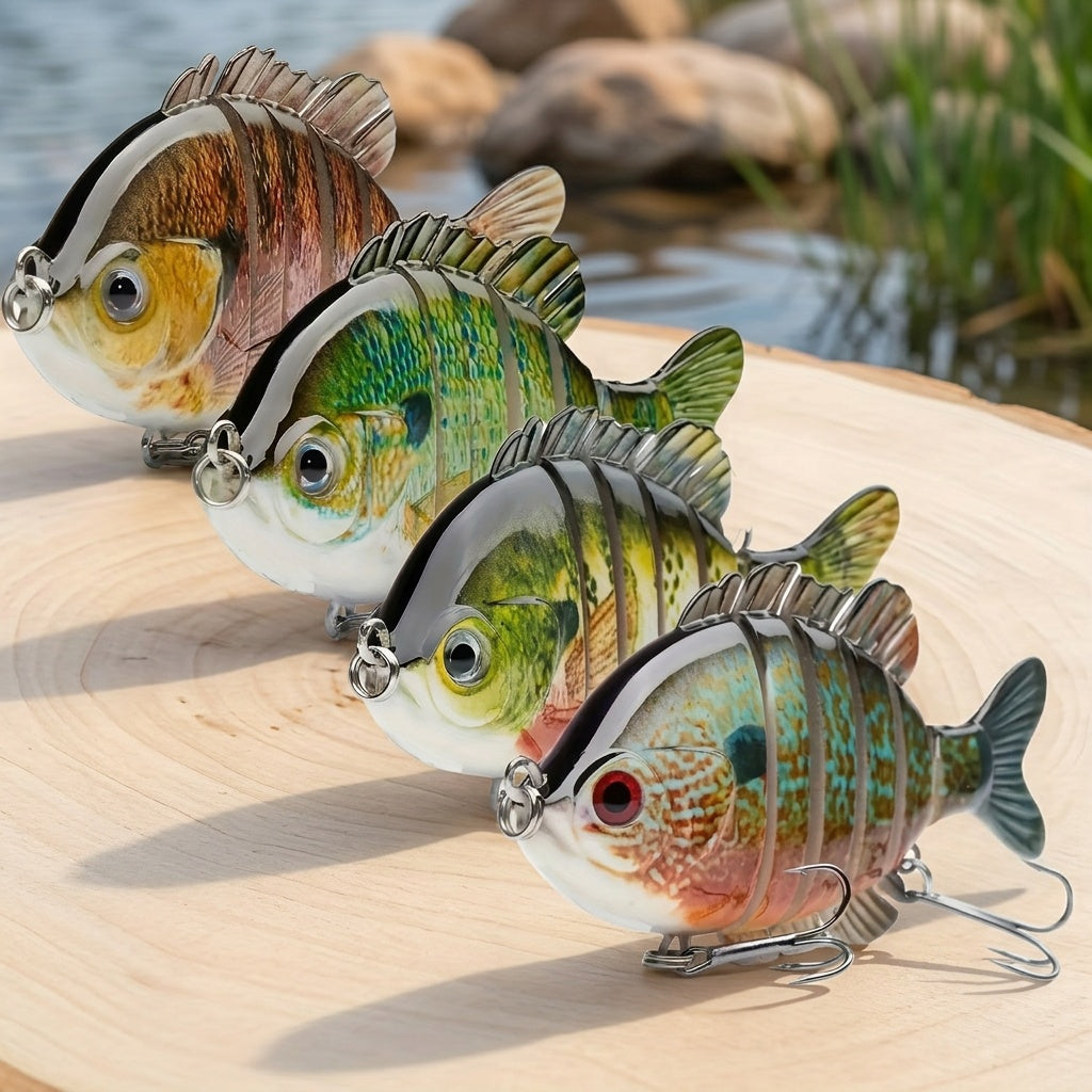 Multi-Joint Swimbait Fishing Lures 4-Pack – Realistic Hard Topwater Perch Bait 3.5" / 0.85oz with Treble Hooks, Lifelike Bluegill & Panfish Lures for Freshwater & Saltwater Bass Fishing