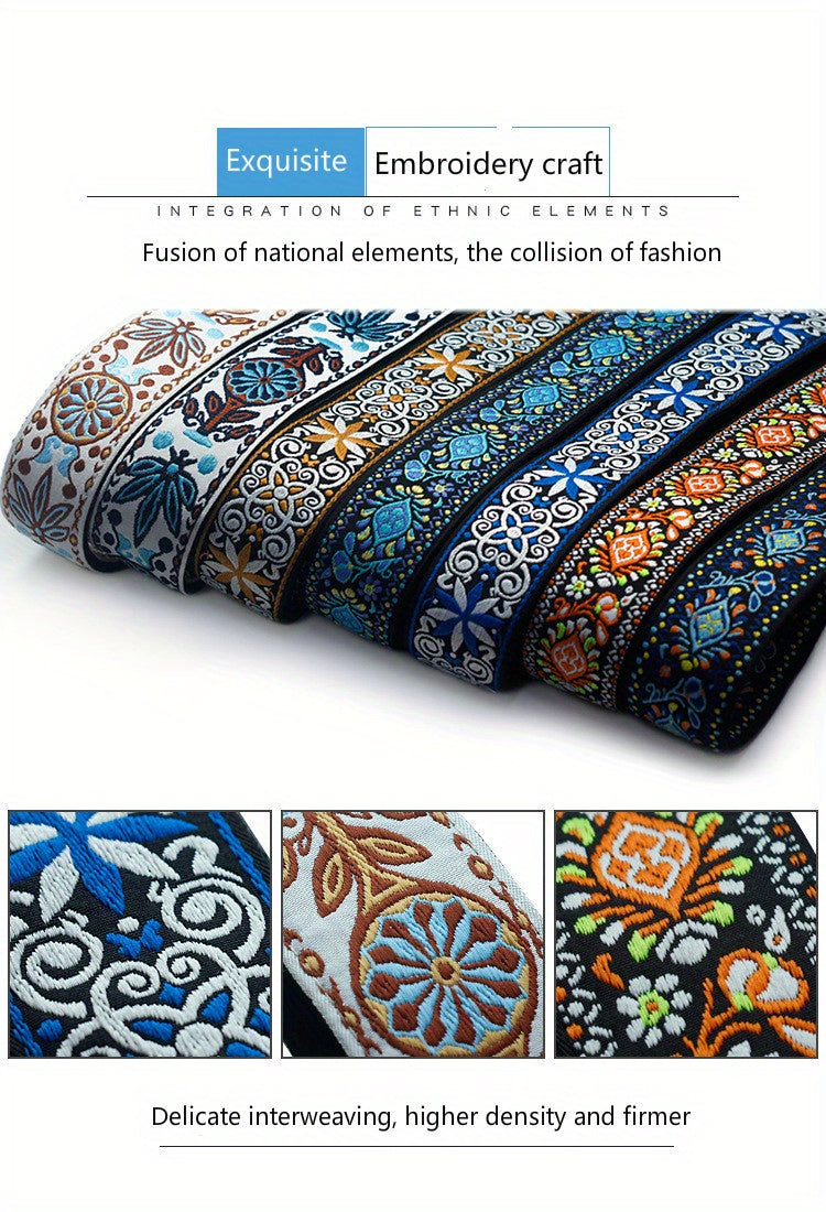 Adjustable Embroidered Guitar Strap with PU Leather Ends – Boho National Style, 35–57 Inch Length, Fits Acoustic, Electric, Classical Guitar & Bass, 11 Unique Designs