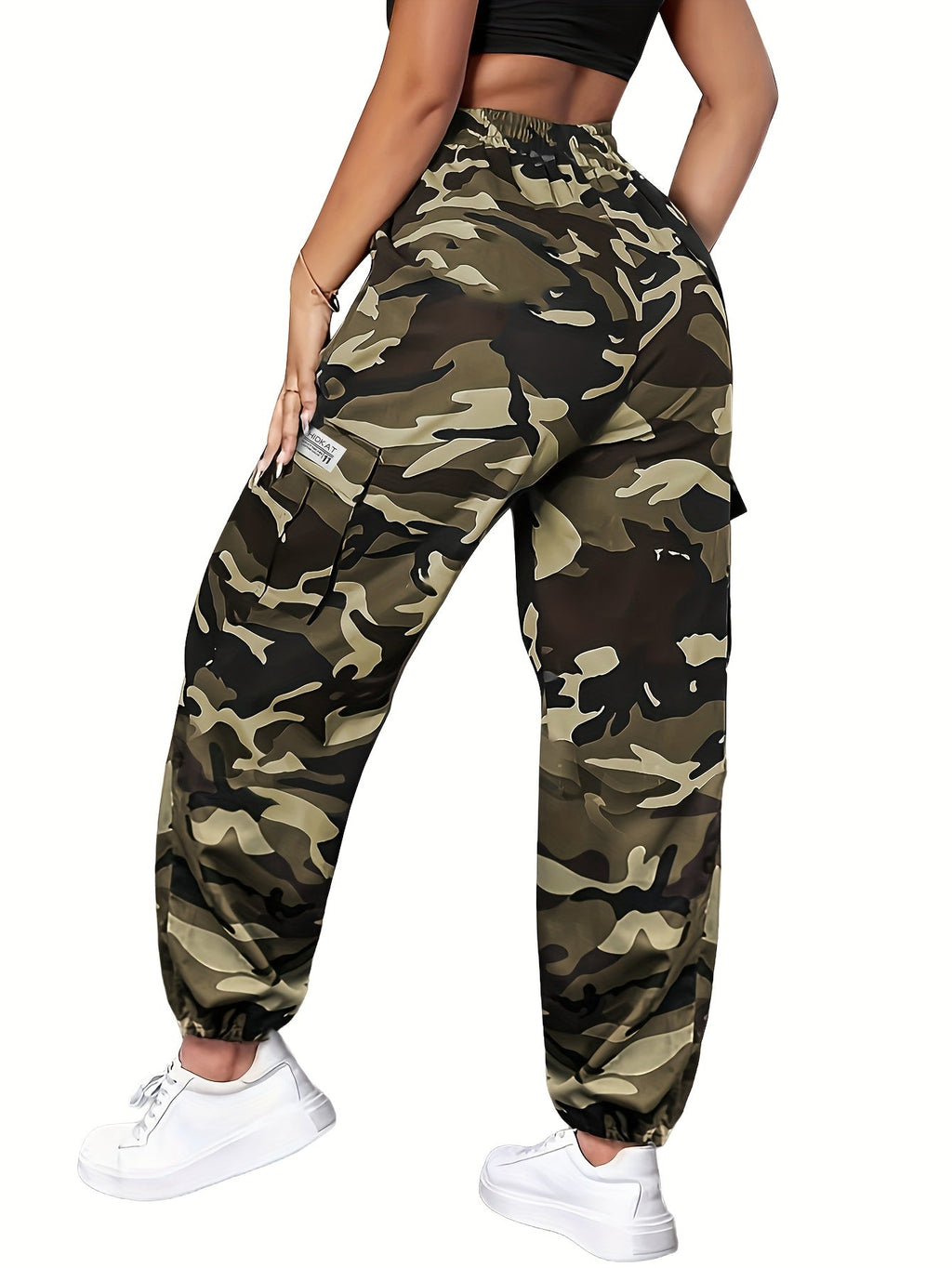 Women's Camo Cargo Pants Lightweight Breathable Hiking Outdoor Casual Long Pants – Multi-Pocket Elastic Waist, Sizes XS-XXL, Camouflage Khaki Black Army Green Grey