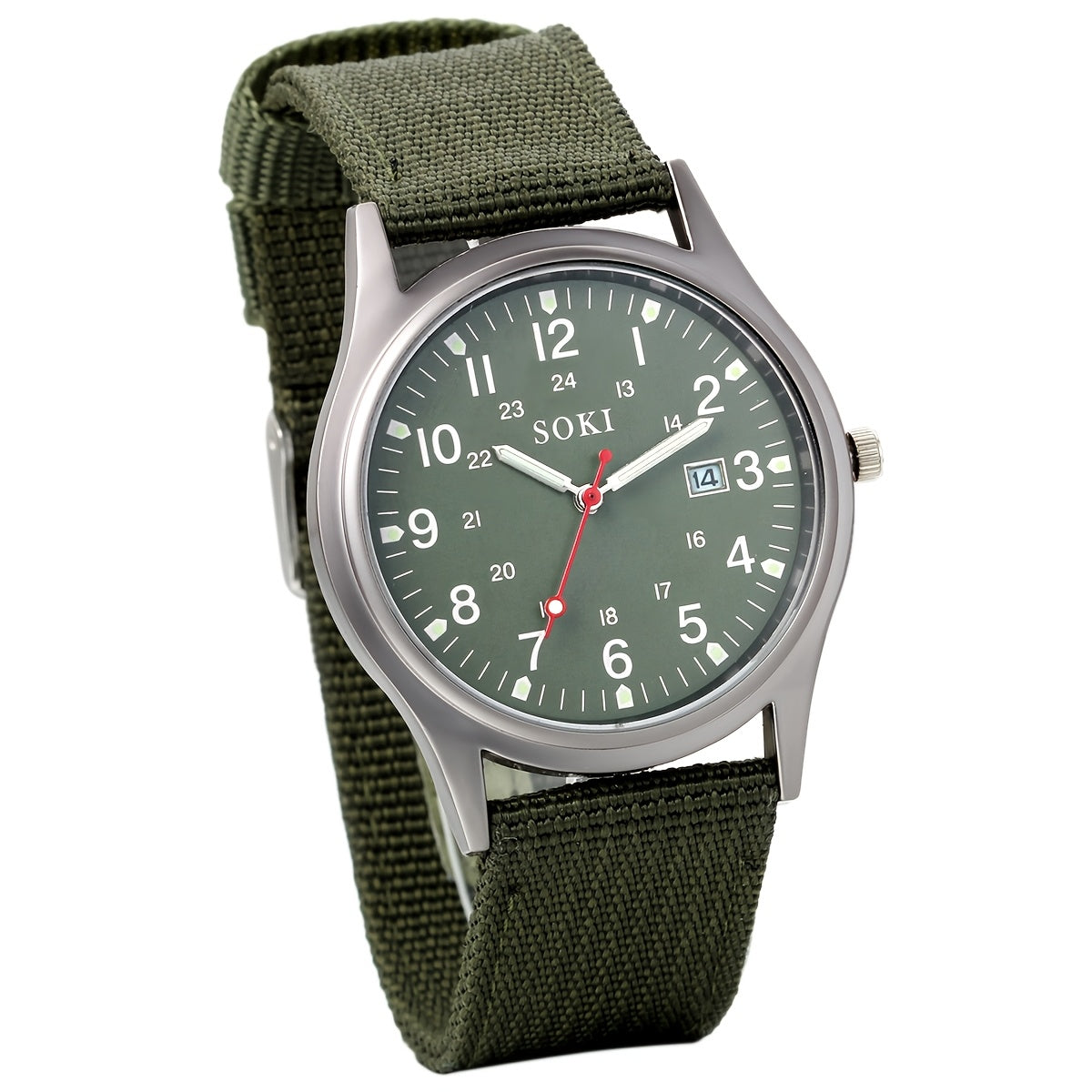 Men's Outdoor Sports Quartz Watch Nylon Strap Luminous Dial 24-Hour Military Scale – Calendar Function Lightweight Alloy Case Multi-Color Green Black Army Green Gift Watch for Men