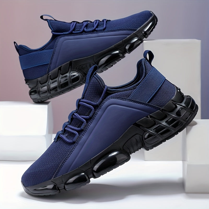 Men's Lightweight Breathable Mesh Sneakers PVC Sole Low-Top Lace-Up – Casual Sports Shoes in Blue & Black Solid Color for Daily Wear Running Training US Sizes 6.5 to 12.5