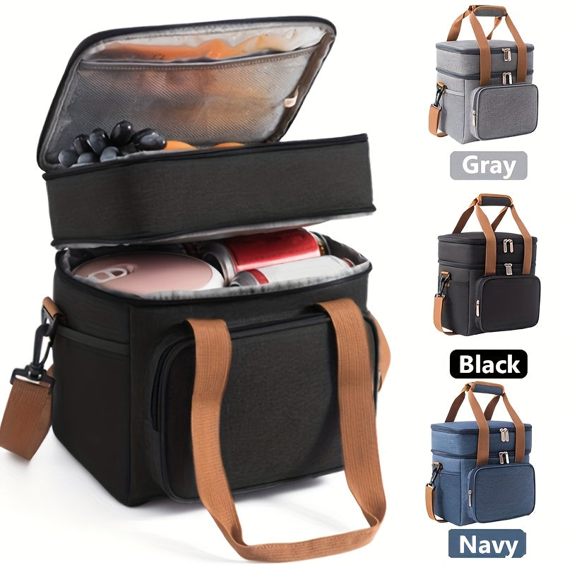 Insulated Lunch Bag Expandable Double-Layer Leakproof Cooler Tote with Adjustable Shoulder Strap, Durable Lunch Box for Work Office Picnic & Beach, Lightweight Thermal Bag for Men and Women