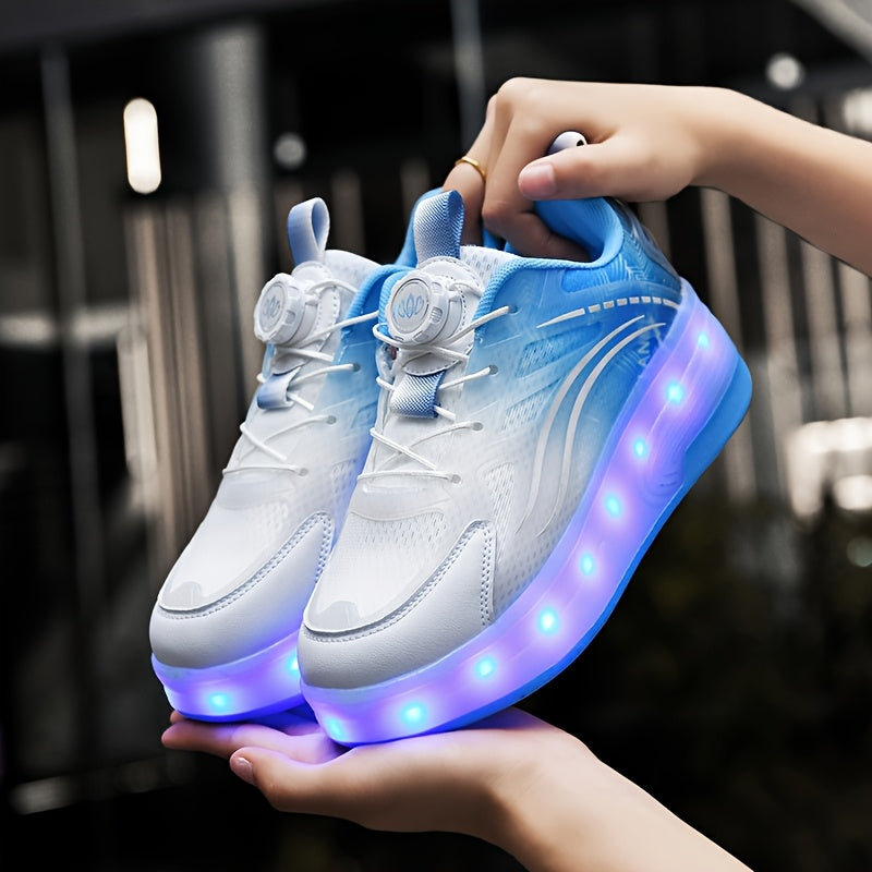 Kids LED Light-Up Roller Skates with Removable Wheels – Gradient Flashing Outdoor Skate Shoes for Boys & Girls, Balance Training Roller Skates, Fun Birthday Gift for Kids Ages 3-12