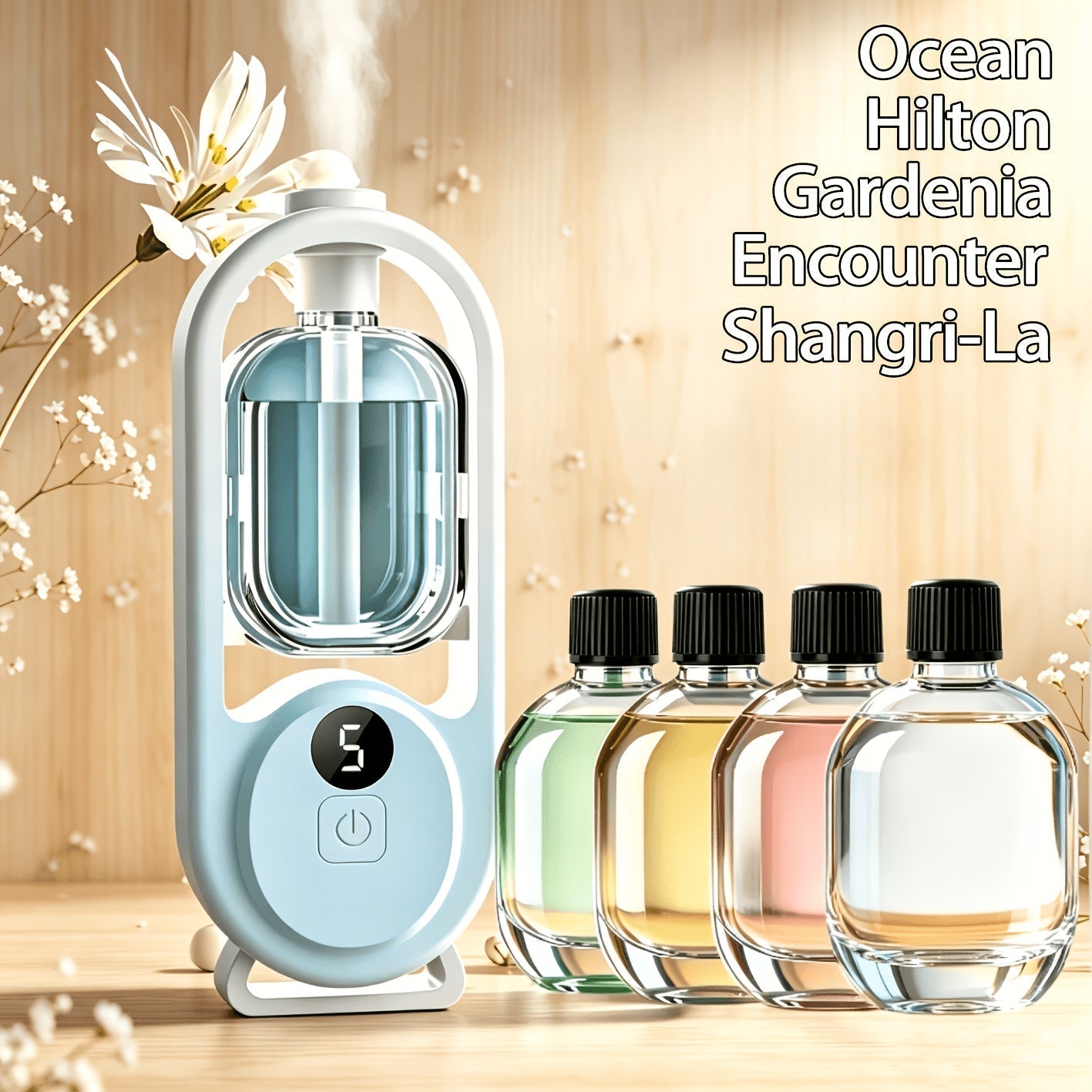Essential Oil Diffuser Aromatherapy Humidifier with 7 Color LED Light – USB Powered Quiet Mini Aroma Diffuser for Bedroom, Office, Yoga & Home with Timer, Multiple Scents | Hilton Gardenia Ocean Jasmine