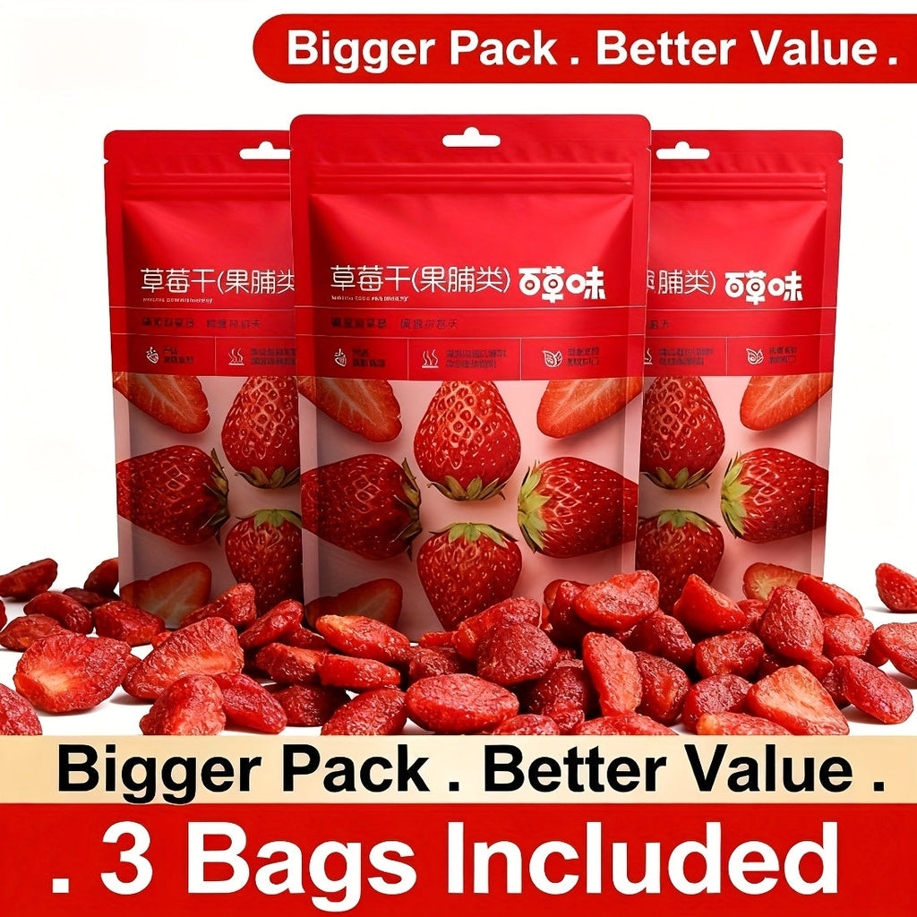 Dried Strawberries Snack 3 Bags Pack Low Sugar Natural Gluten Free Fruit Snack for Office Parties Holidays