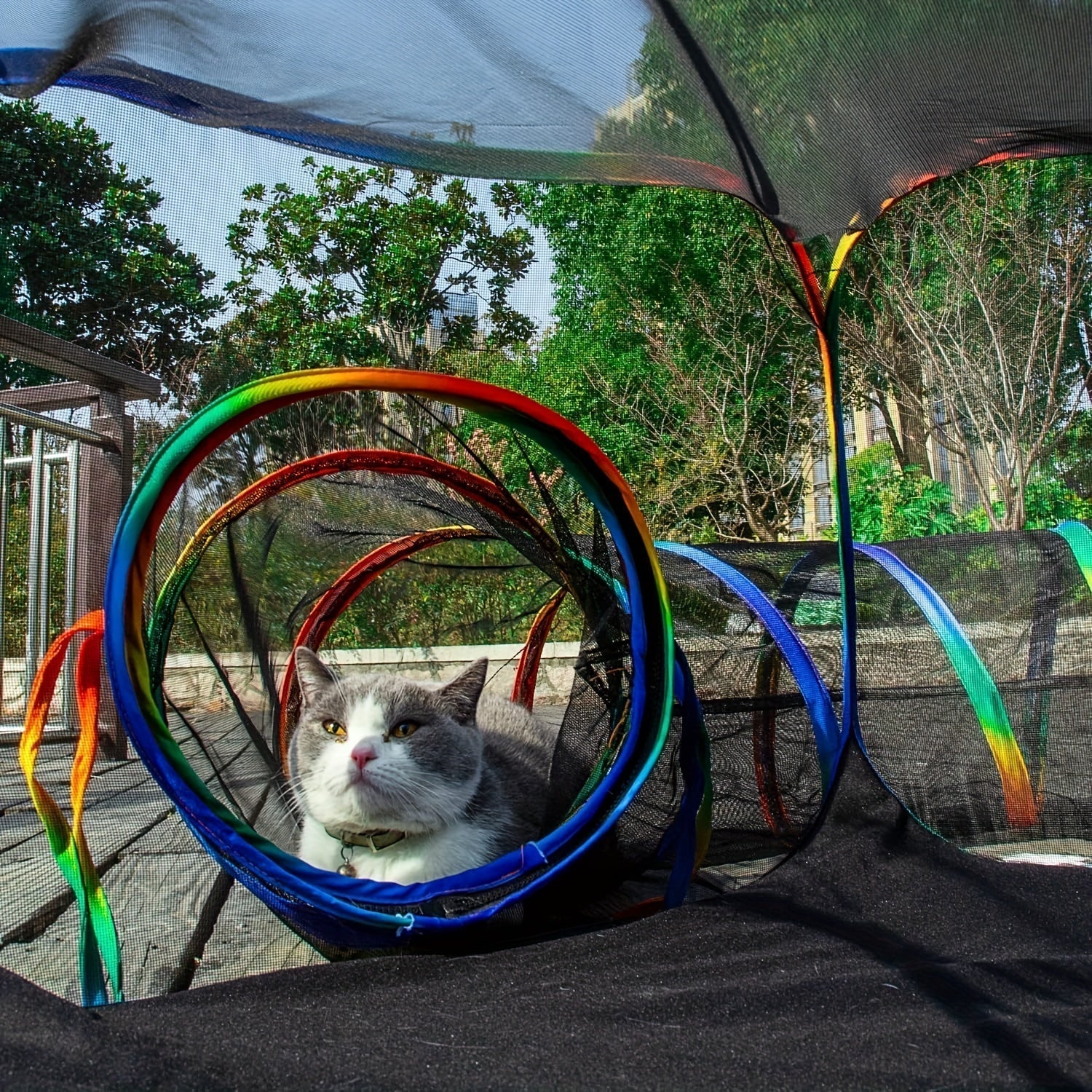 Rainbow Cat Playpen Outdoor Cat Enclosure with Circle Tunnel Portable Pop-Up Tent Foldable Cat Playground for Cats Kittens Rabbits Small Animals Indoor Outdoor Safe Exercise Space