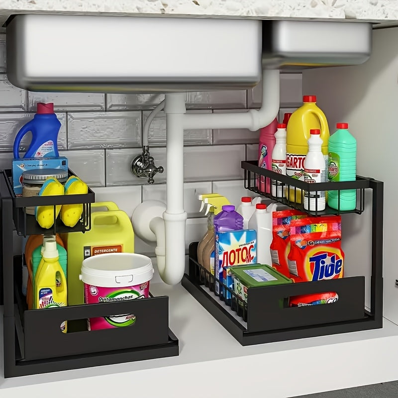 Pull Out Under Sink Organizer 2-Tier Slide-Out Cabinet Shelf, Kitchen Bathroom Utility Rack Storage Shelves, Sliding Cabinet Organizer for Under Sink Kitchen Bathroom Pantry – 1 or 2 Pack Options