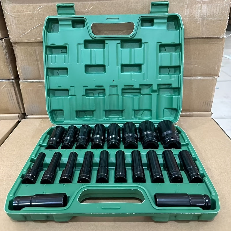 1/2" Drive Metric Deep Impact Socket Set – Chrome Vanadium Steel 8mm-32mm, Extended Hex Socket for Electric Wrench & Automotive Repair, 10-Pack or 20-Pack