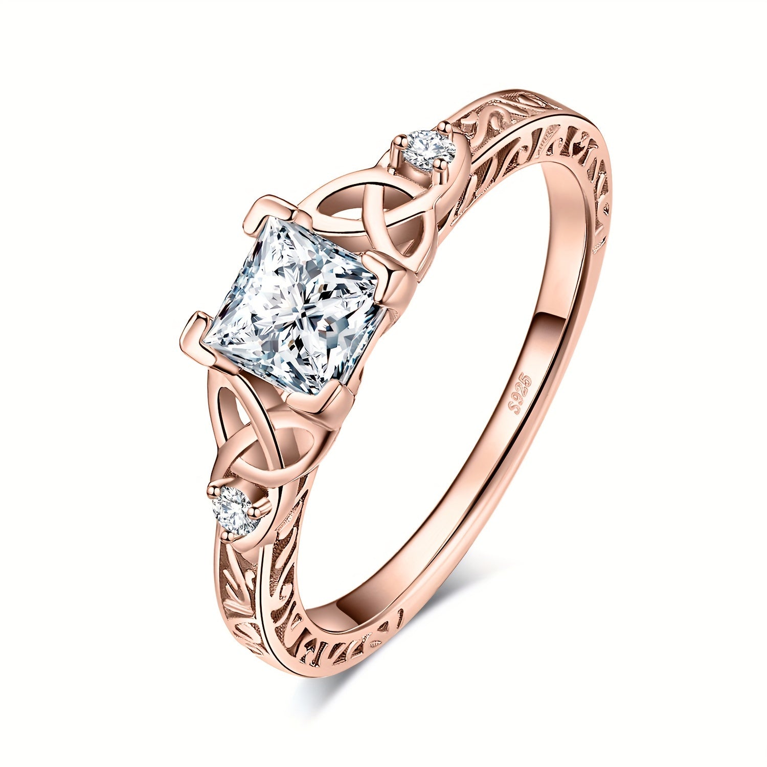 Princess Cut CZ Engagement Ring 925 Sterling Silver – Platinum Plated Cubic Zirconia Bridal Band, Sizes 4-12, Silver Yellow Rose Gold, Wedding Promise Ring with Gift Box for Women