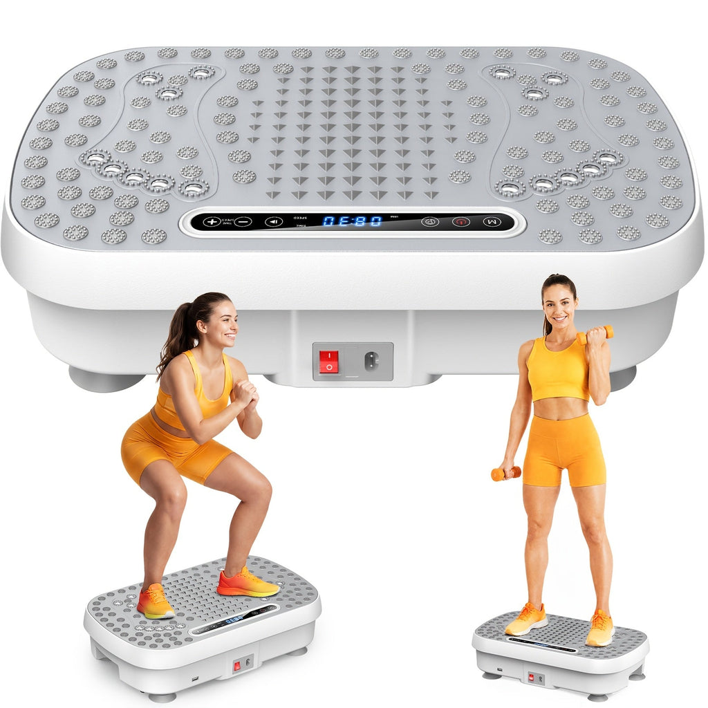 Vibration Plate Whole Body Workout Machine for Lymphatic Drainage – Silent Motor Adjustable Speed Home Gym Fitness Platform for Weight Loss Muscle Toning in White & Black