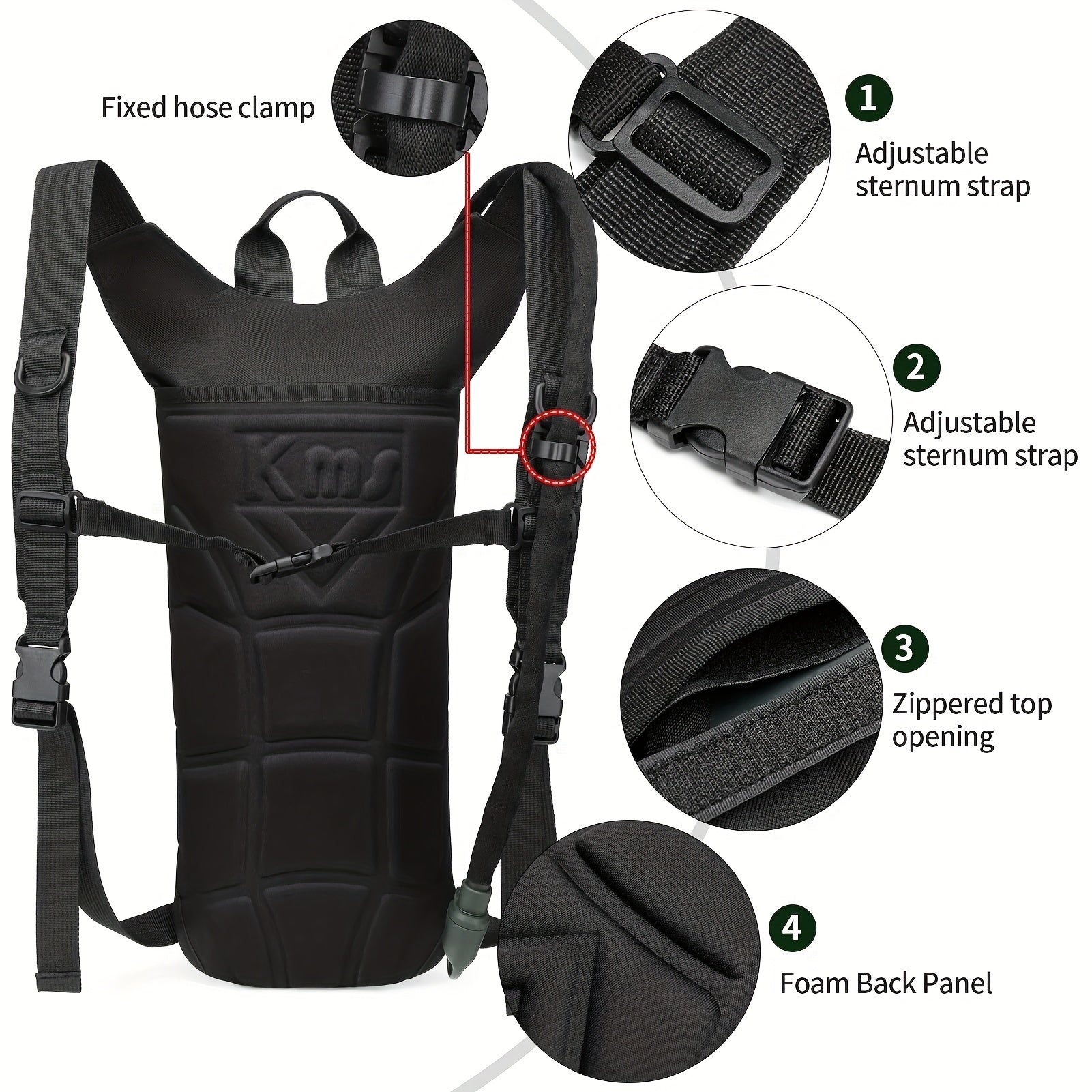 Hydration Backpack with 101oz Water Bladder Tactical Lightweight Hiking Pack Adjustable Straps Large Capacity for Hiking Biking Running Climbing Black Green