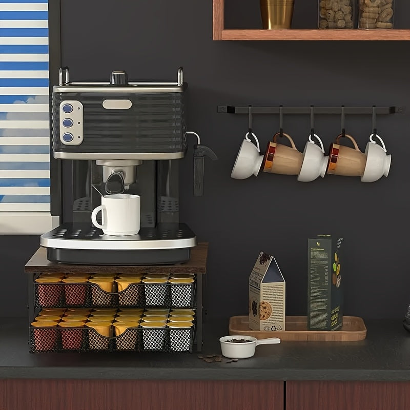K-Cup Coffee Pod Holder Counter Storage Sliding Drawer Organizer Keurig Nespresso Capsules Double Layer 48 Pod Capacity Kitchen Countertop Coffee Station Brown
