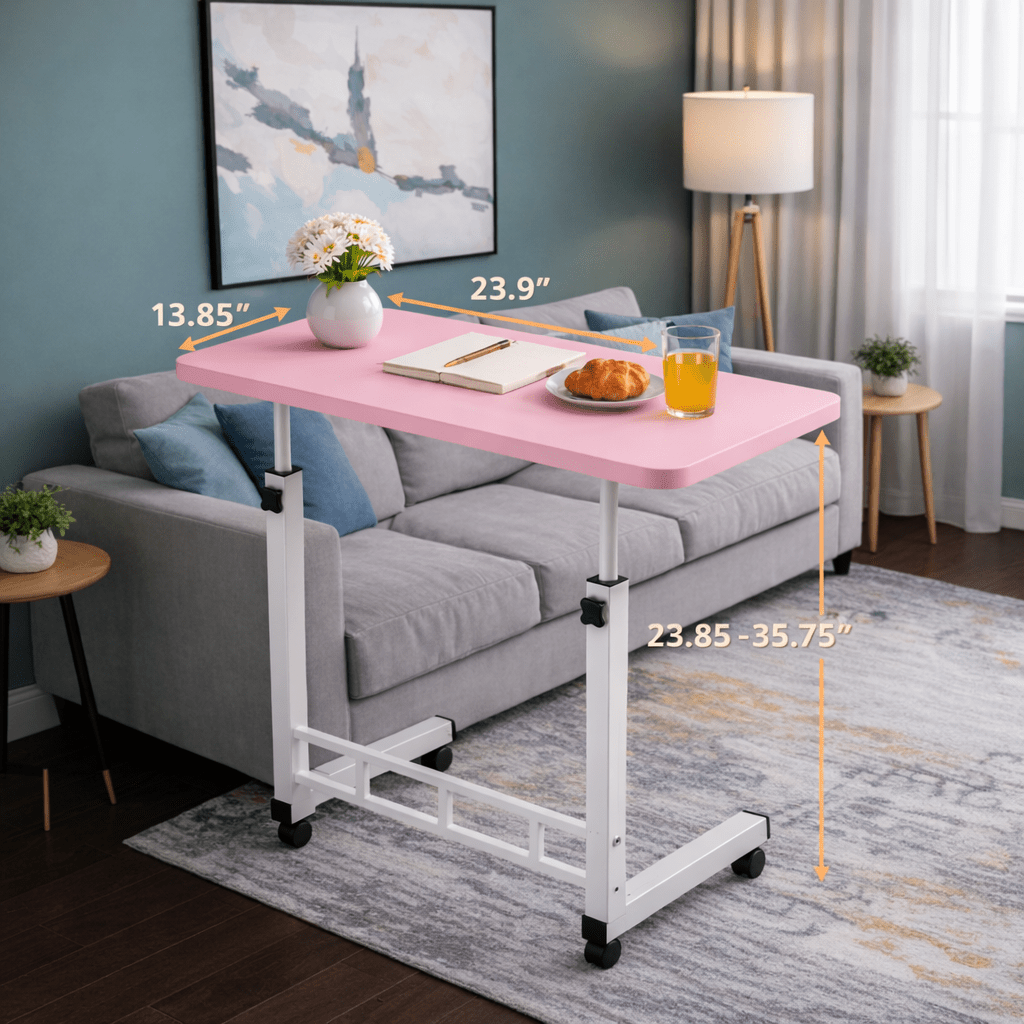 Height Adjustable Mobile Laptop Table with Wheels Rolling Bedside Computer Desk for Bed Sofa Bedroom Dorm Room Small Spaces Home Office Work Study Gaming 8 Colors