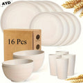 Wheat Straw Dinnerware Set 16 or 32 Piece – Unbreakable Lightweight Dishwasher Microwave Safe Plates Bowls Cups Modern Kitchen Tableware Gift for Thanksgiving Christmas Housewarming