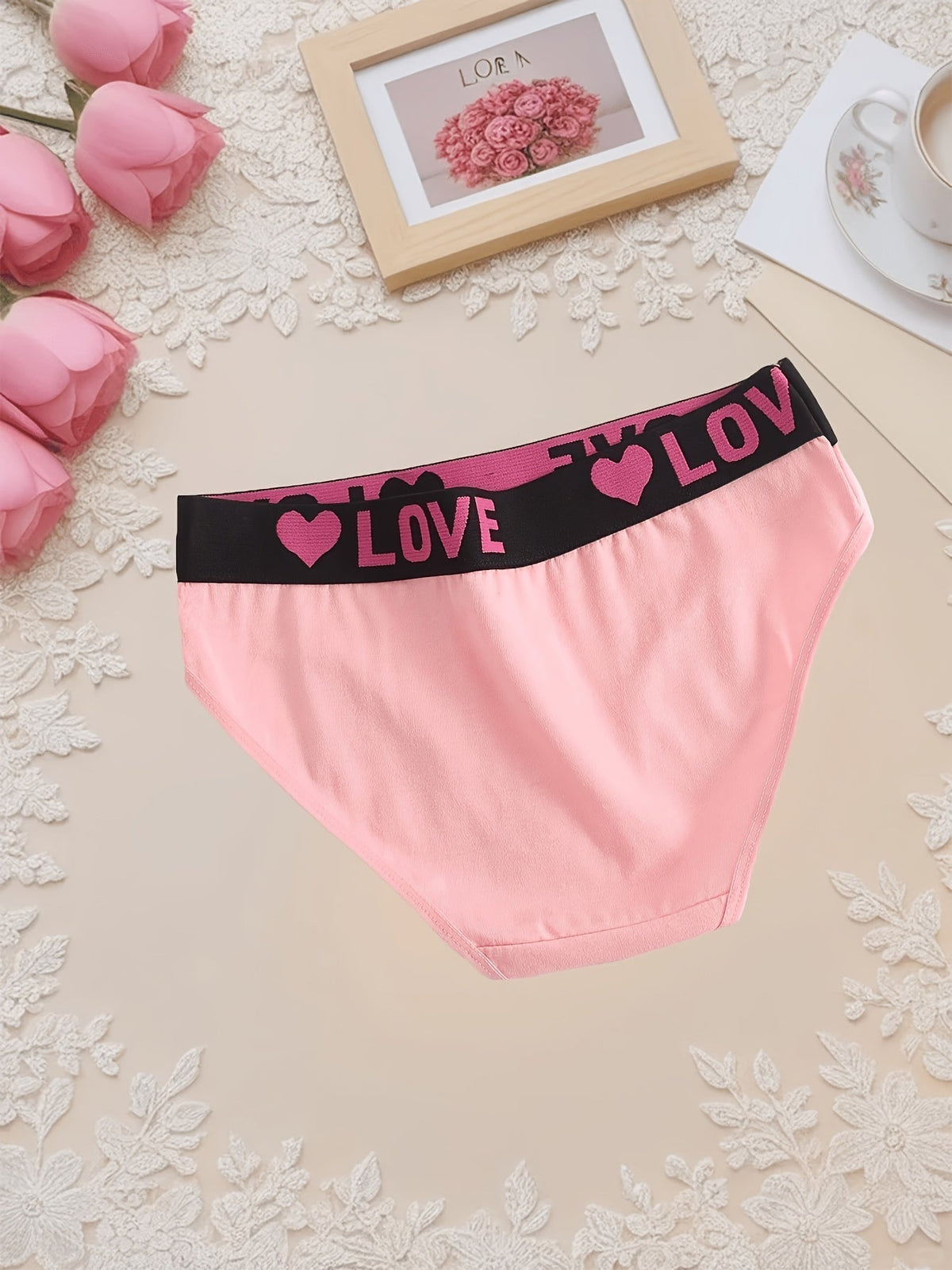 10-Pack Women's Cotton Panties Heart Print Breathable Soft Briefs Wide Waistband S-5XL Plus Size Ladies Underwear Mixed Colors