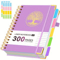 A5 Hardcover 5-Subject Spiral Notebook 300 College-Ruled Pages with Removable Divider Tabs Built-In Pocket 6.1x8.4 Inch Lined Journal for Students Work School Note Taking Purple Green Pink Black