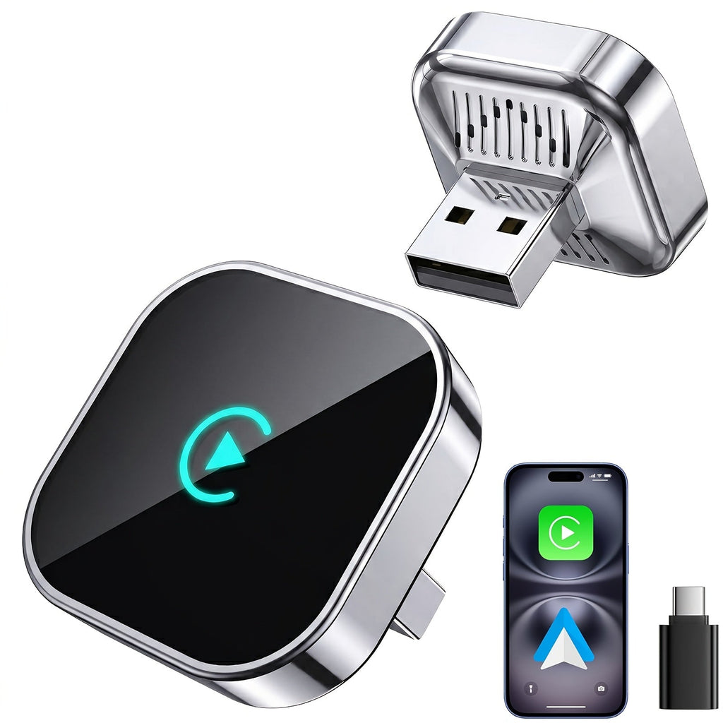 Wireless CarPlay Adapter 2026 Upgraded Mini Dongle 2-in-1 iPhone Android Auto Convert Wired to Wireless USB-A USB-C Dual-Band Low Latency Auto Connect FCC Certified