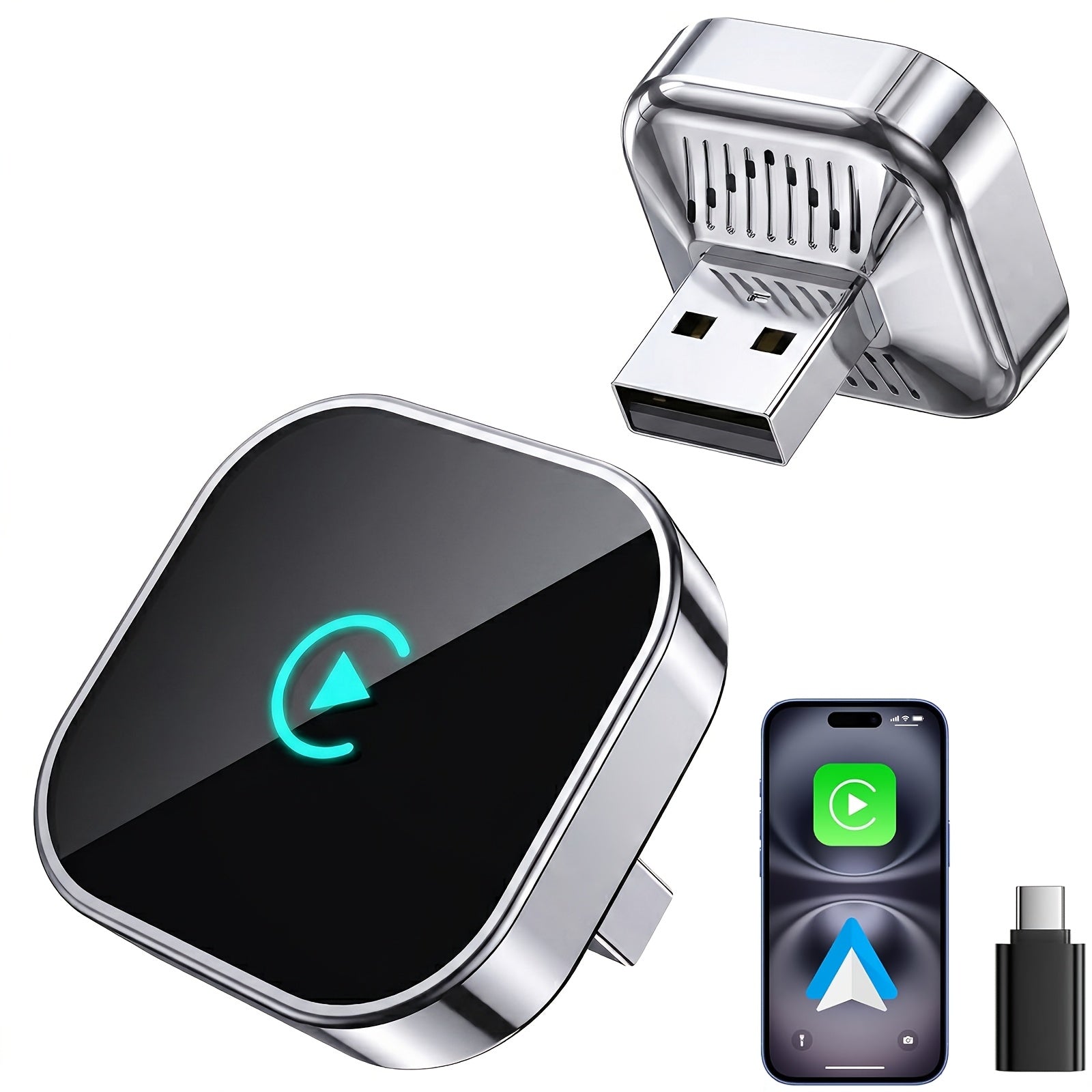Wireless CarPlay Adapter 2026 Upgraded Mini Dongle 2-in-1 iPhone Android Auto Convert Wired to Wireless USB-A USB-C Dual-Band Low Latency Auto Connect FCC Certified